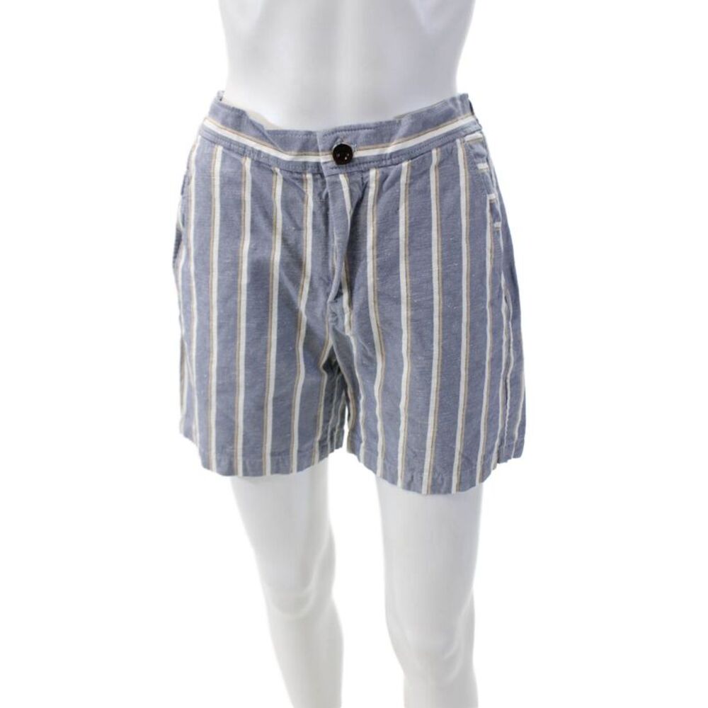 Mr. P Mens Cotton Blend Striped Four Pocket Button Closure Shorts Blue Size 28